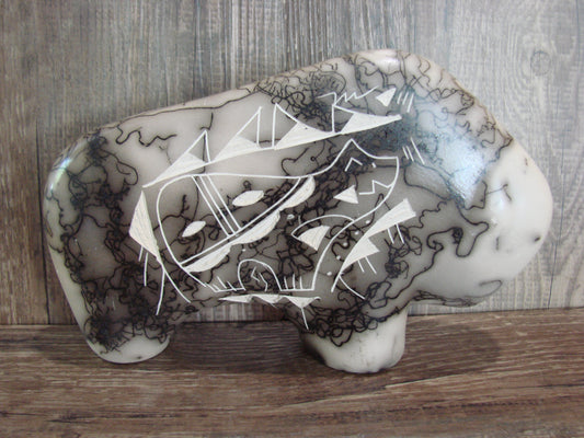 Navajo Pottery Horse Hair Buffalo Sculpture by Vail