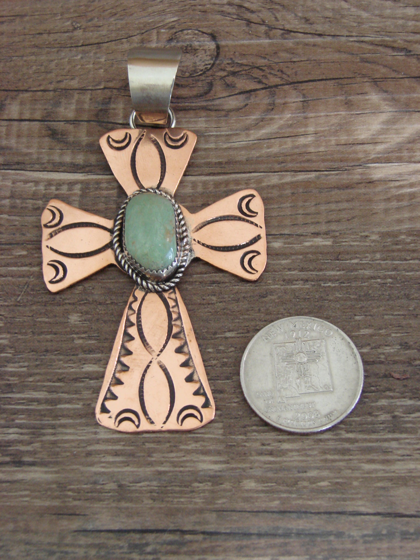 Native American Copper & Turquoise Cross Pendant by Cleveland