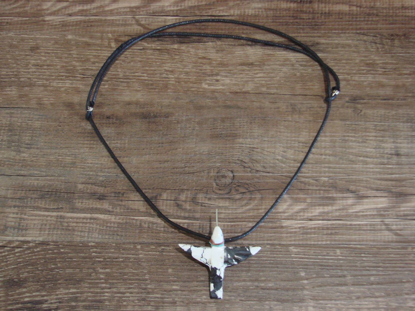Hand Carved White Buffalo Turquoise Hummingbird Fetish Necklace - Mitchell