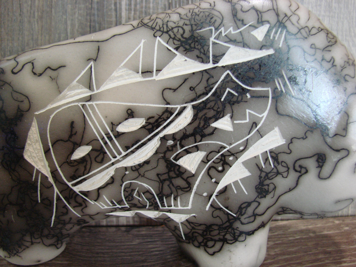 Navajo Pottery Horse Hair Buffalo Sculpture by Vail