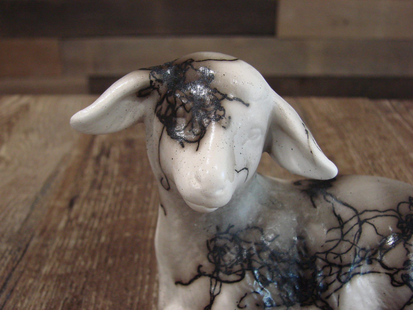 Native American Pottery Horse Hair Lamb Sculpture by Vail