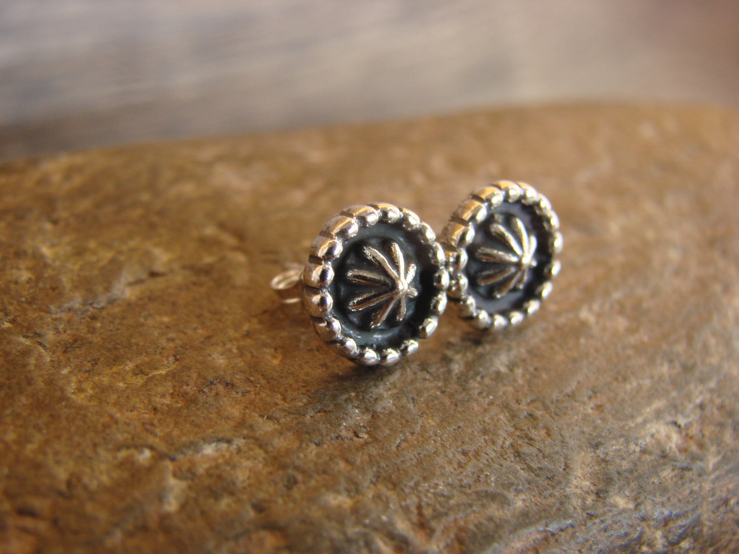 Native American Sterling Silver 3/8" Star Drop Post Earrings by Joe