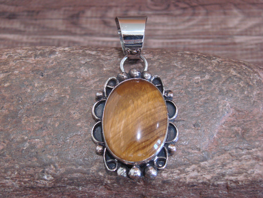 Native American Navajo Nickel Silver & Tiger Eye Pendant - Cleveland