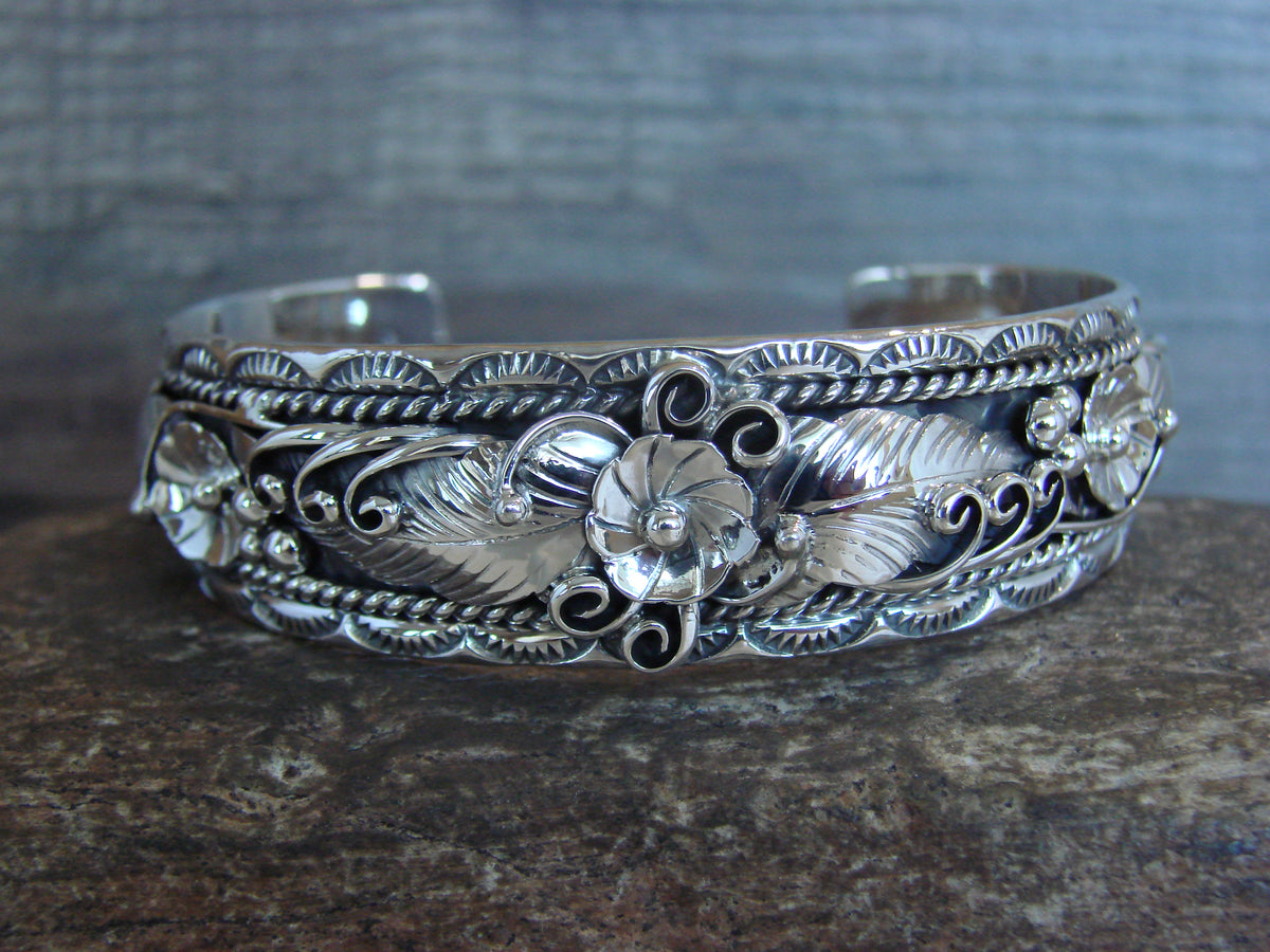 Native American Sterling Silver Floral Bracelet by Joe