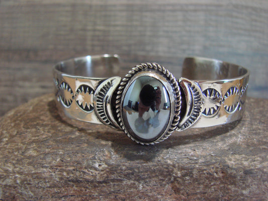 Navajo Indian Nickel Silver & Hematite Bracelet by Cleveland