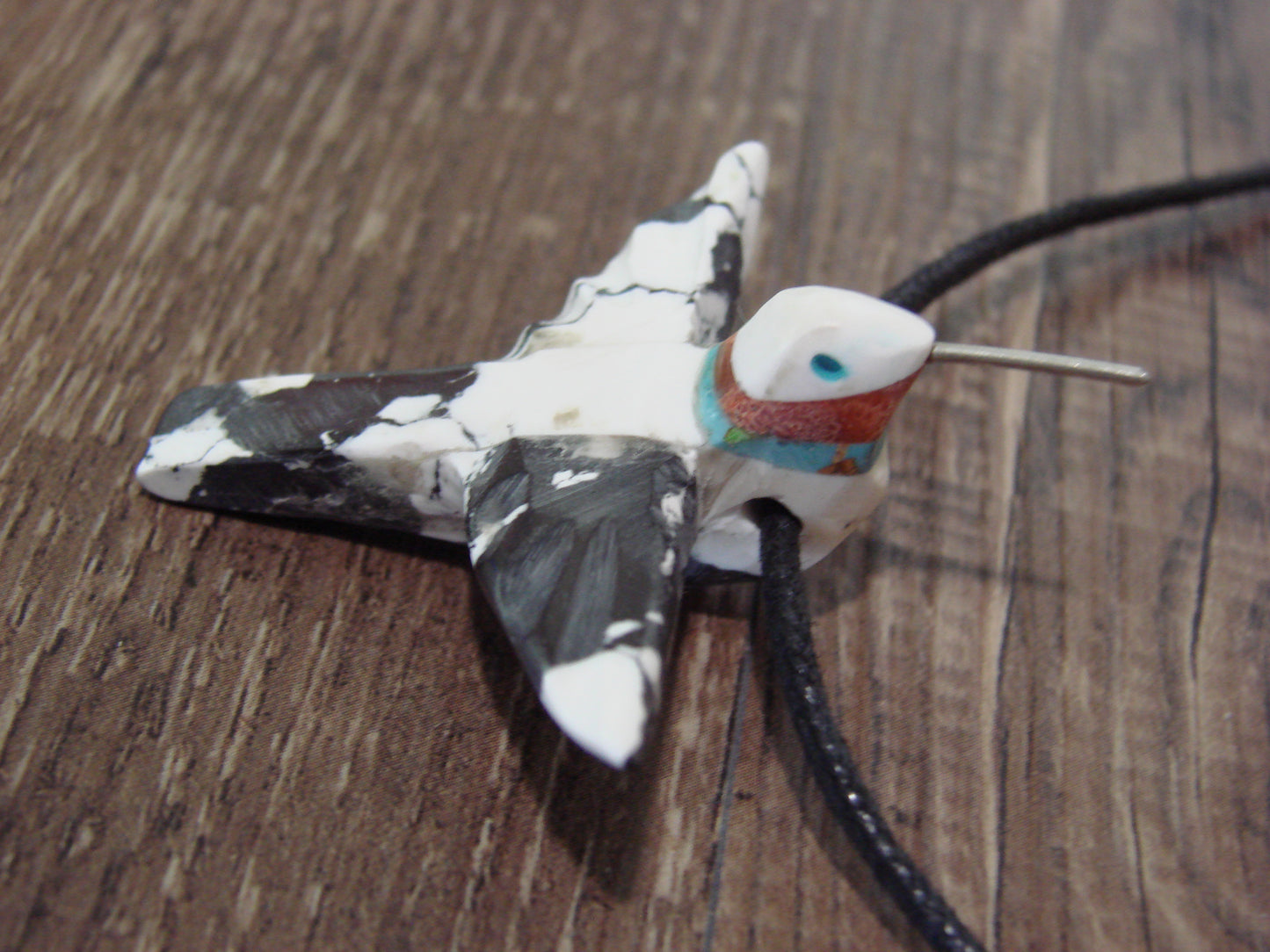 Hand Carved White Buffalo Turquoise Hummingbird Fetish Necklace - Mitchell