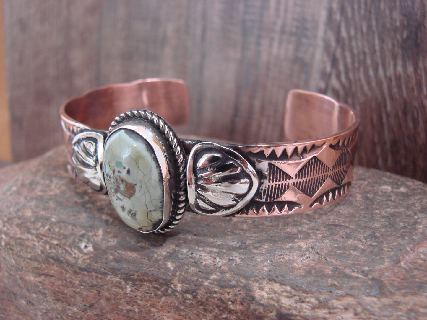 Native American Copper & Turquoise Bracelet by Cleveland