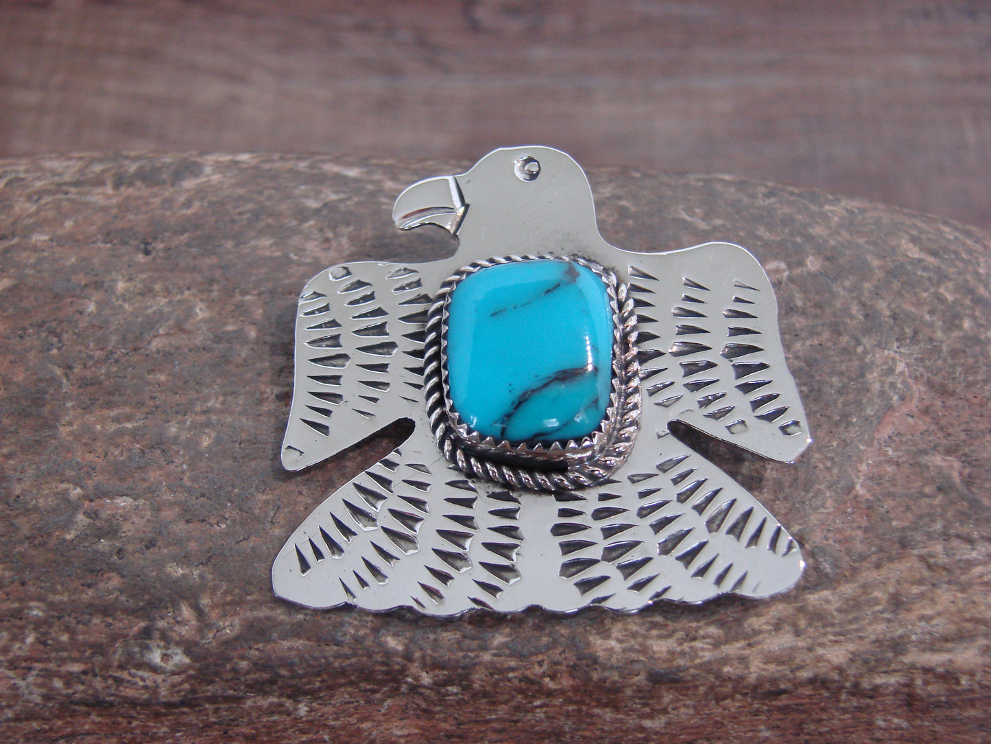 Native American Nickel Silver & Turquoise Eagle Pin - Cleveland