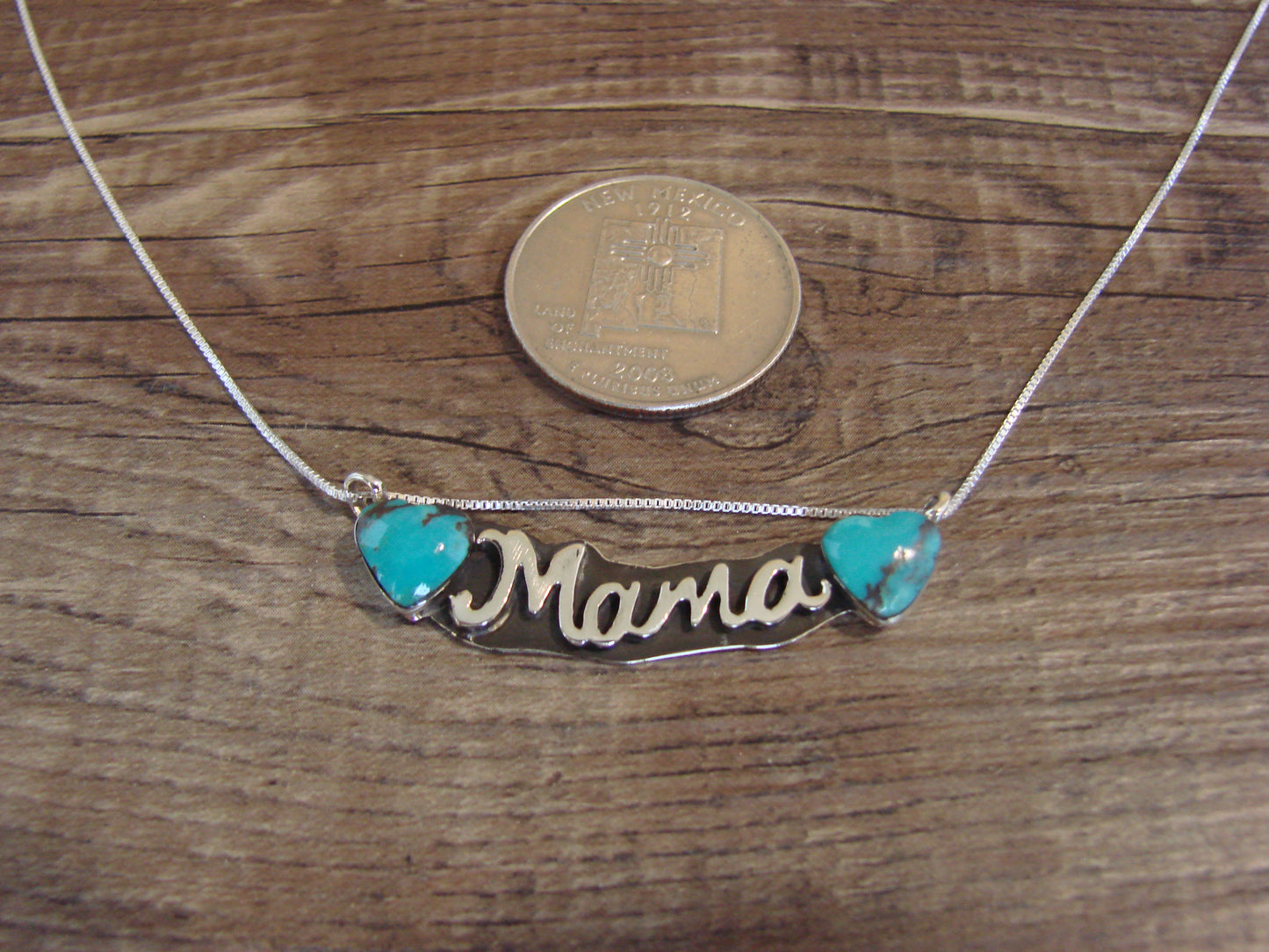 Native American Sterling Silver & Turquoise Heart Mama Necklace Signed Yazzie