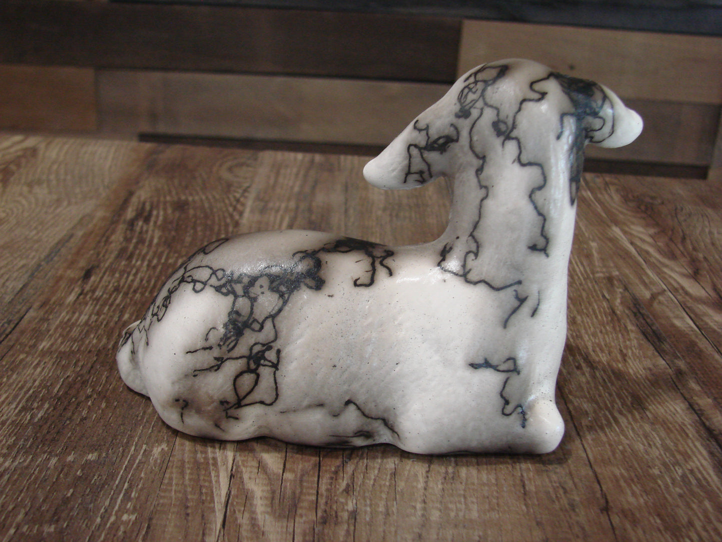 Native American Pottery Horse Hair Lamb Sculpture by Vail
