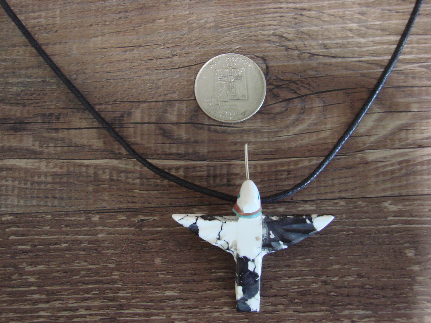 Hand Carved White Buffalo Turquoise Hummingbird Fetish Necklace - Mitchell
