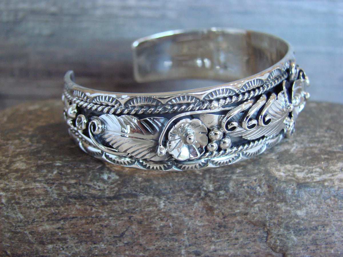 Native American Sterling Silver Floral Bracelet by Joe