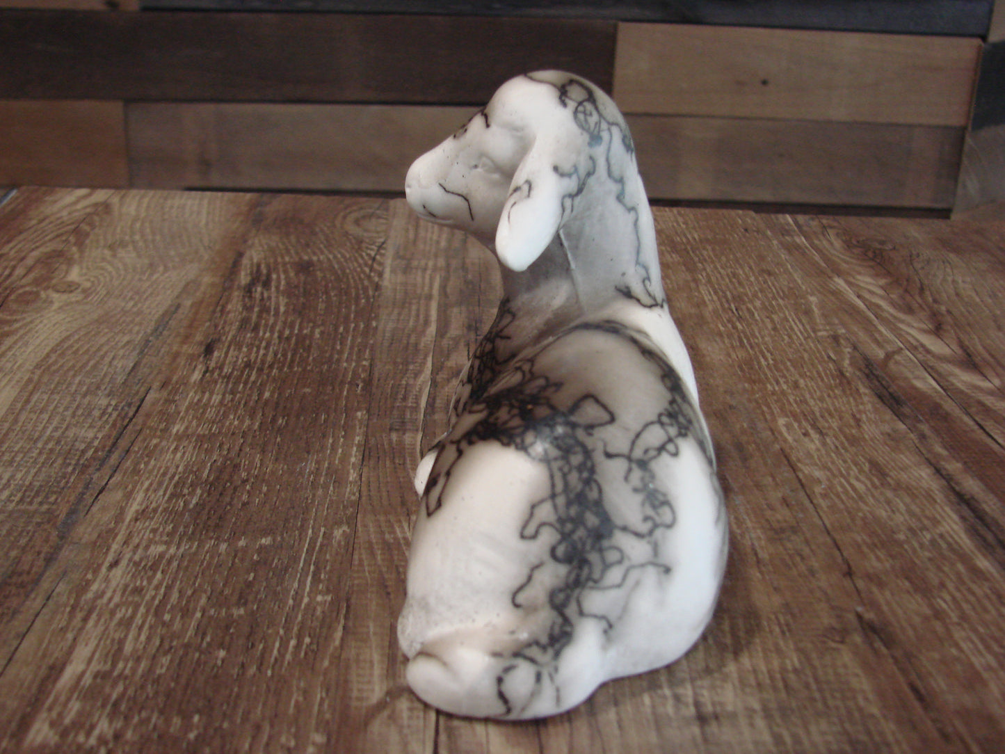 Native American Pottery Horse Hair Lamb Sculpture by Vail