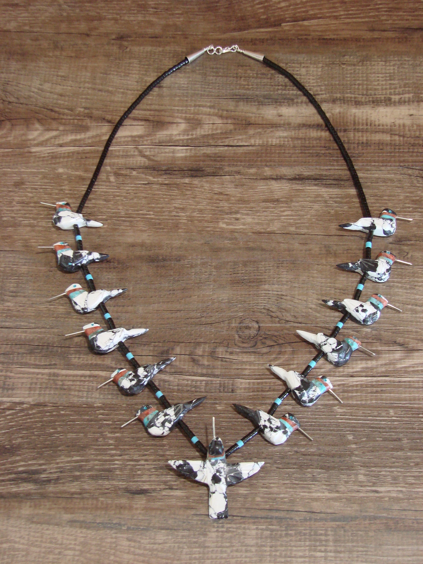 Hand Carved White Buffalo Turquoise Hummingbird Fetish Necklace Matt Mitchell