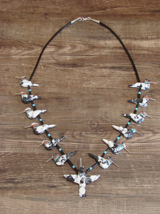 Hand Carved White Buffalo Turquoise Hummingbird Fetish Necklace Matt Mitchell