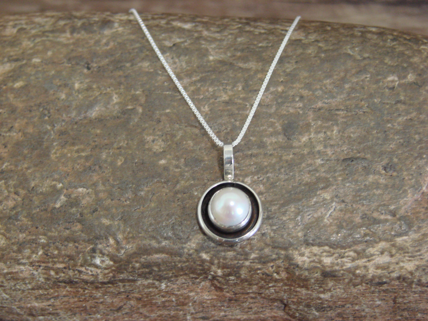 Native American 18" Sterling Silver Pearl Necklace by Perry