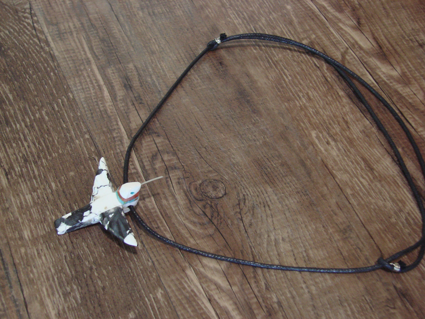 Hand Carved White Buffalo Turquoise Hummingbird Fetish Necklace - Mitchell