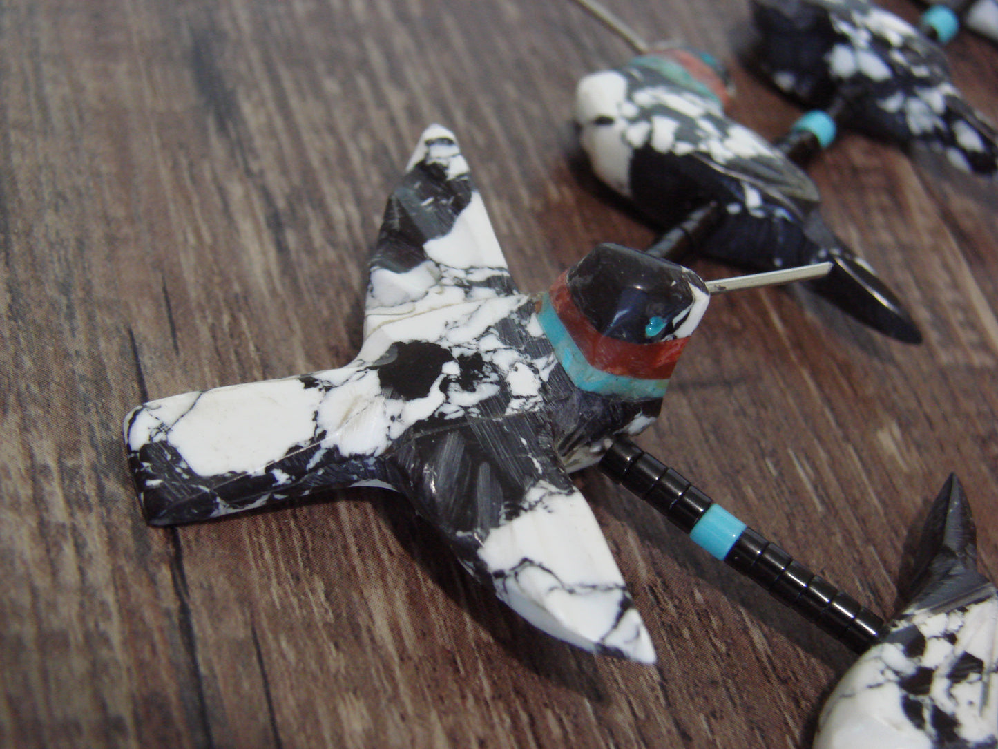 Hand Carved White Buffalo Turquoise Hummingbird Fetish Necklace Matt Mitchell