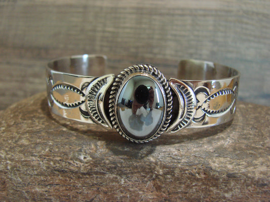Navajo Indian Nickel Silver & Hematite Bracelet by Cleveland