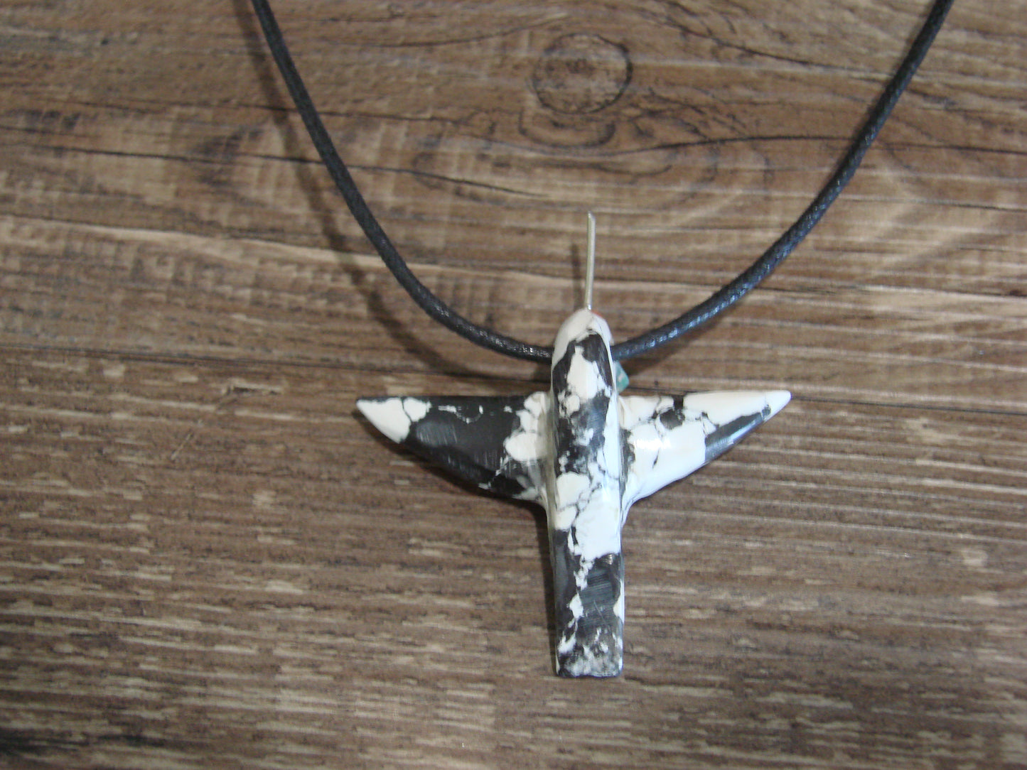 Hand Carved White Buffalo Turquoise Hummingbird Fetish Necklace - Mitchell