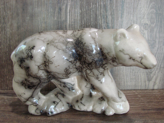 Navajo Pottery Horse Hair Bear Sculpture by Vail