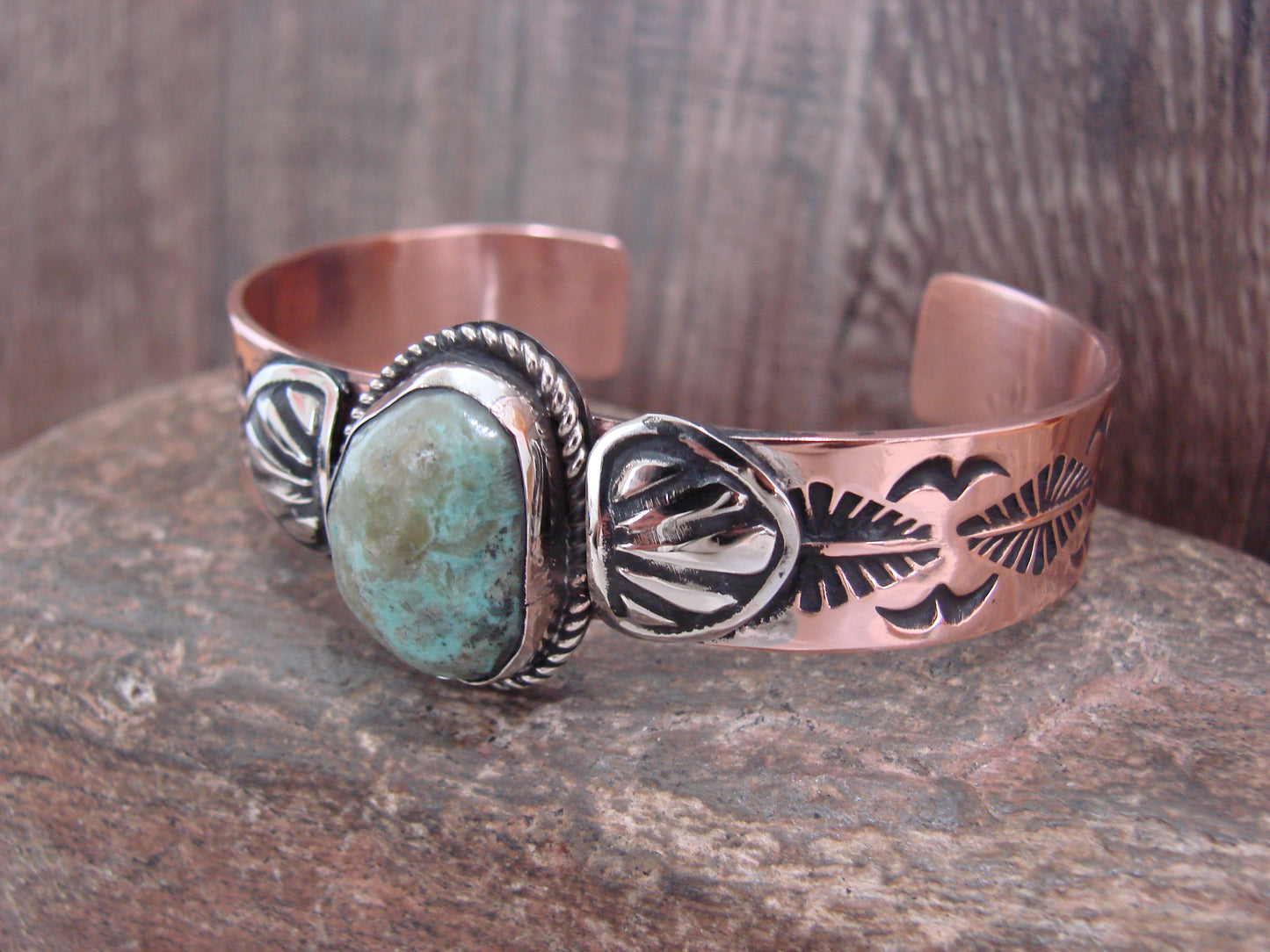 Native American Copper & Turquoise Bracelet by Cleveland