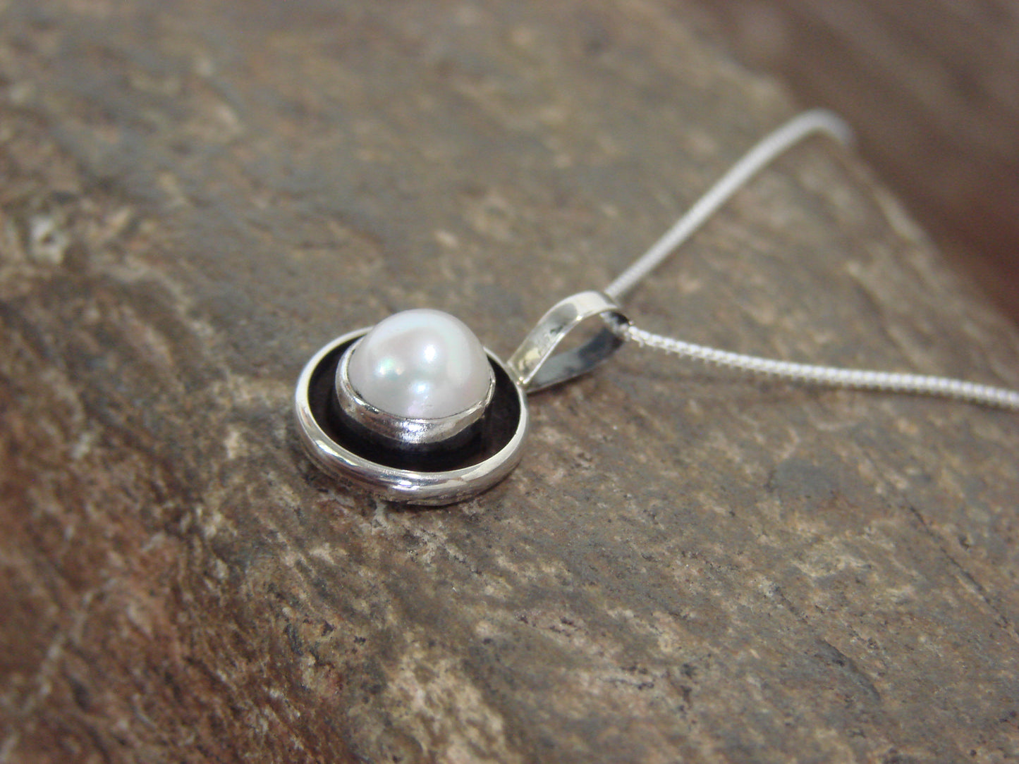 Native American 18" Sterling Silver Pearl Necklace by Perry