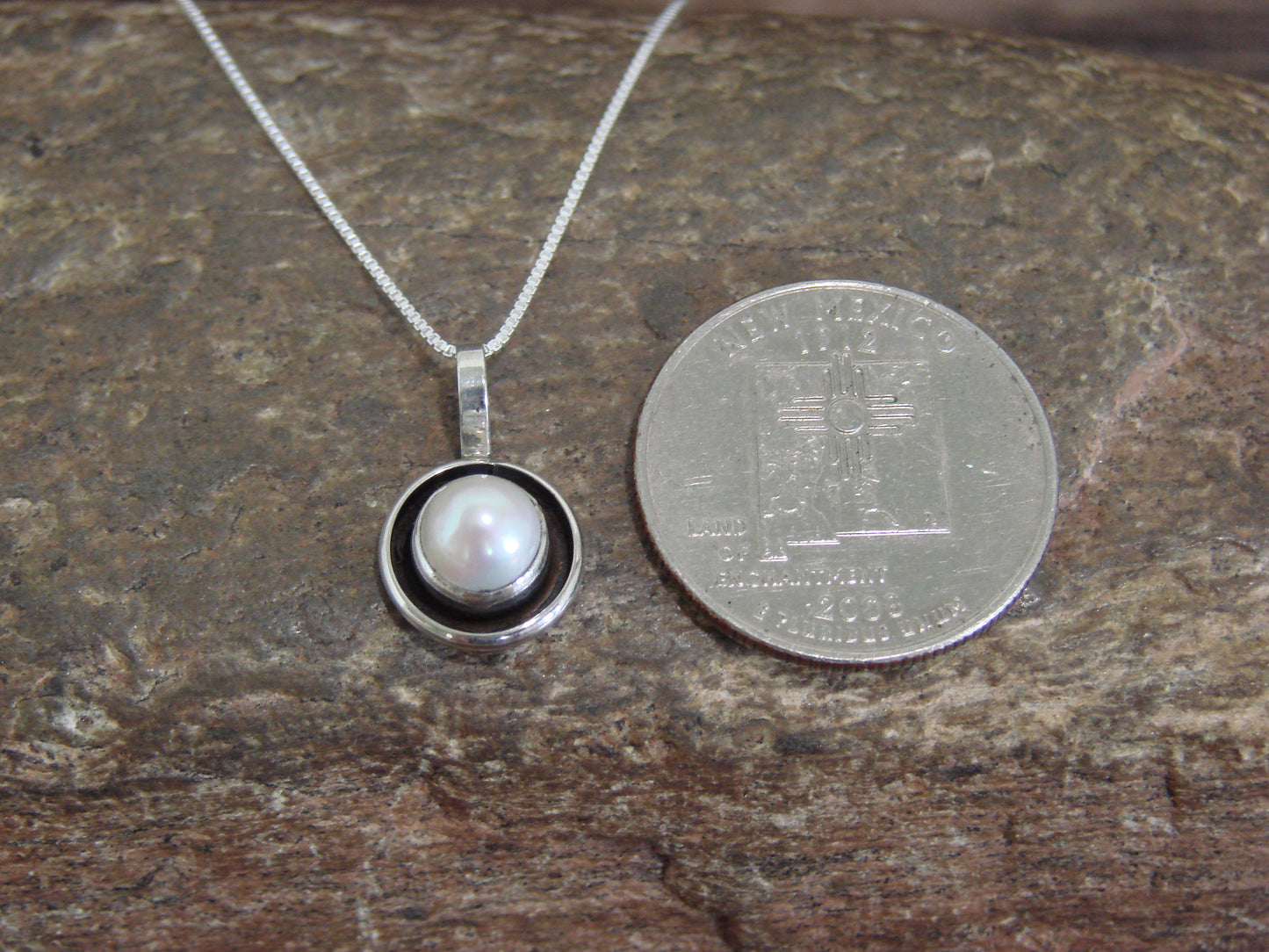 Native American 18" Sterling Silver Pearl Necklace by Perry