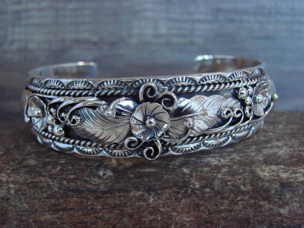 Native American Sterling Silver Floral Bracelet by Joe