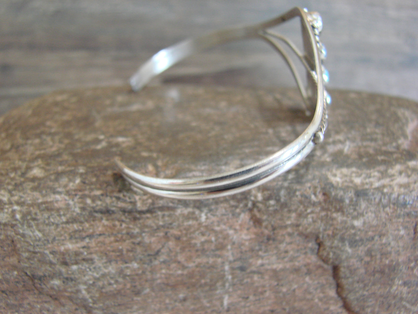 Native American Sterling Silver Blue Opal Inlay Row Bracelet - Spencer