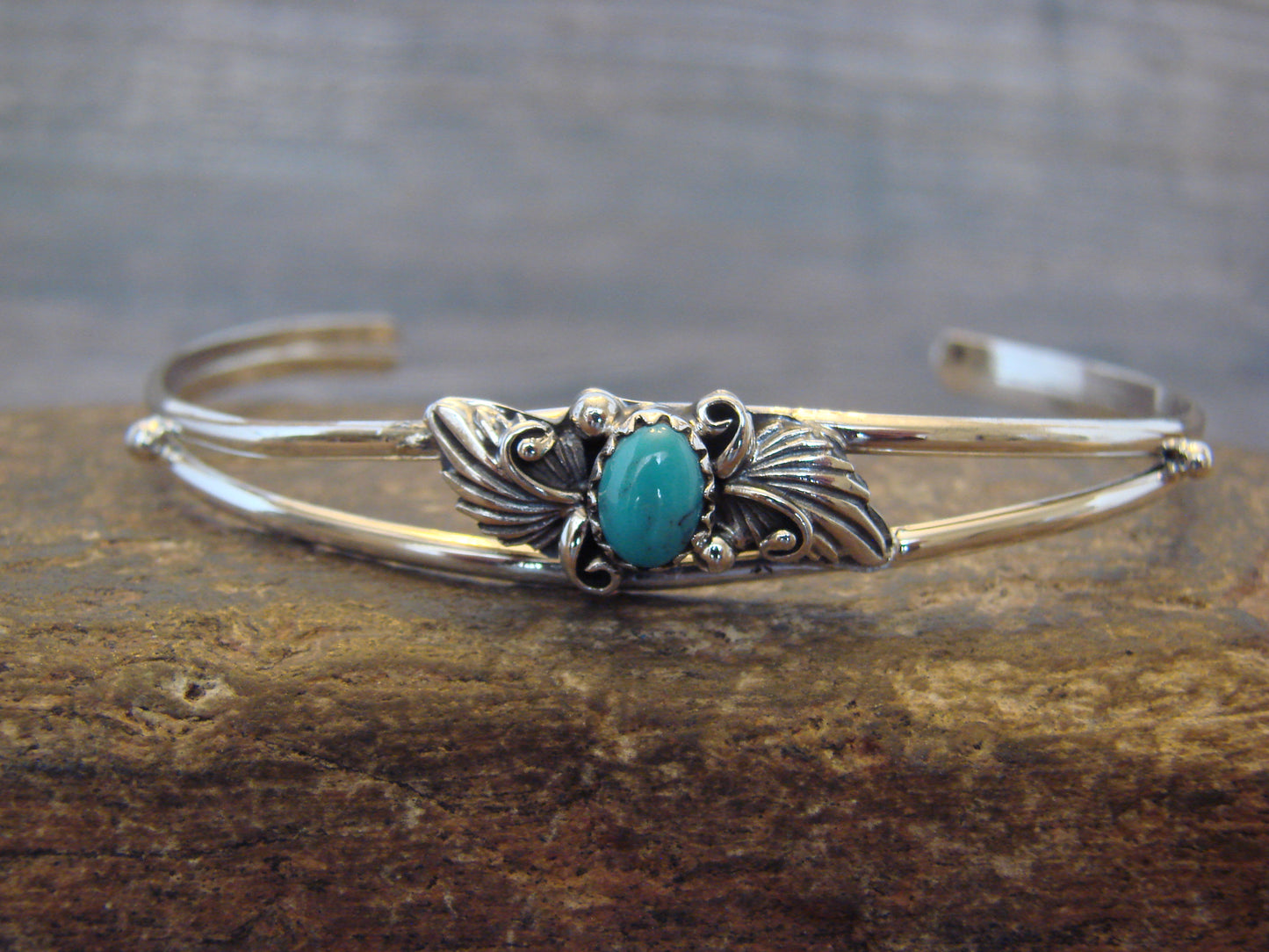 Native American Sterling Silver Turquoise Feather Bracelet by Largo