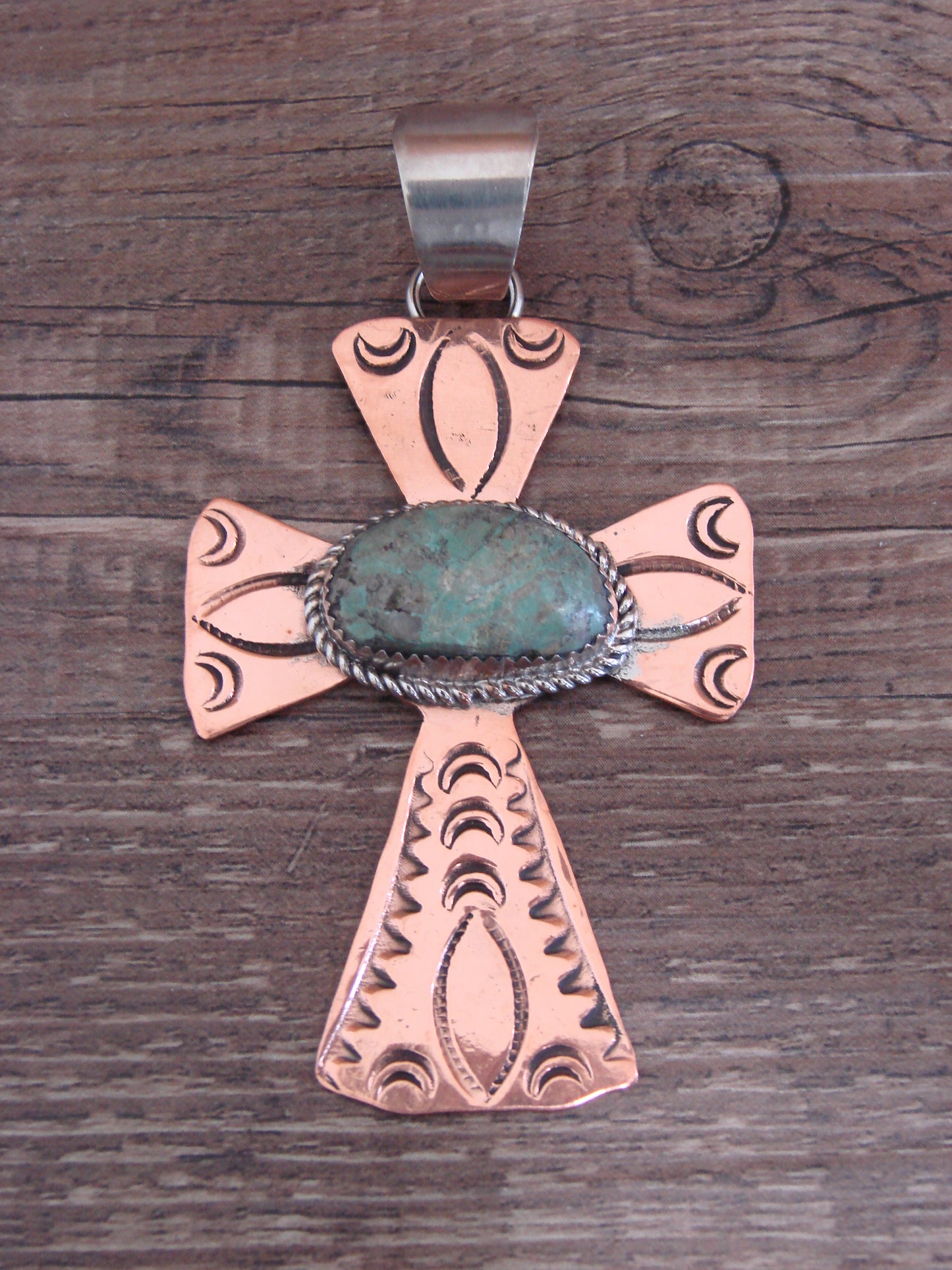 Native American Copper & Turquoise Cross Pendant by Cleveland