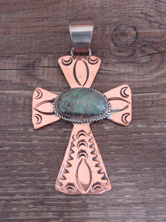 Native American Copper & Turquoise Cross Pendant by Cleveland