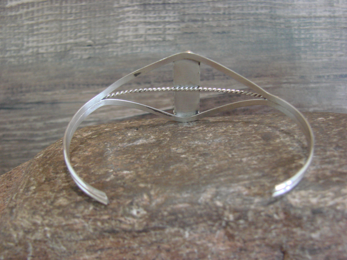 Native American Sterling Silver Blue Opal Inlay Row Bracelet - Spencer