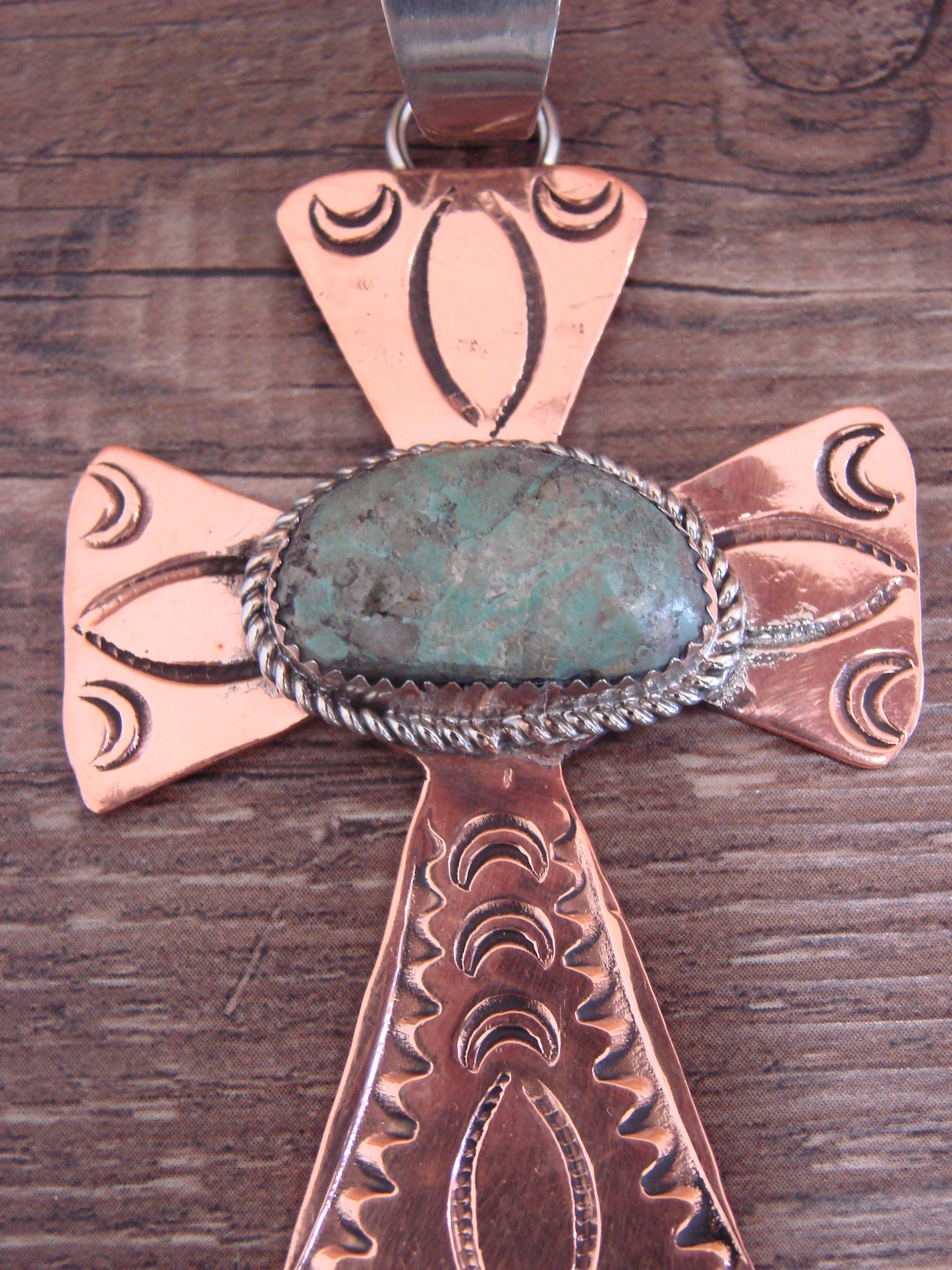 Native American Copper & Turquoise Cross Pendant by Cleveland