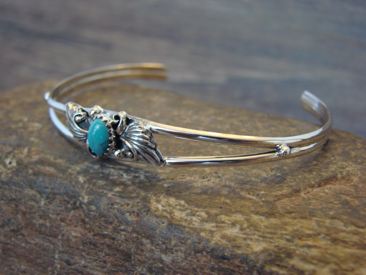 Native American Sterling Silver Turquoise Feather Bracelet by Largo