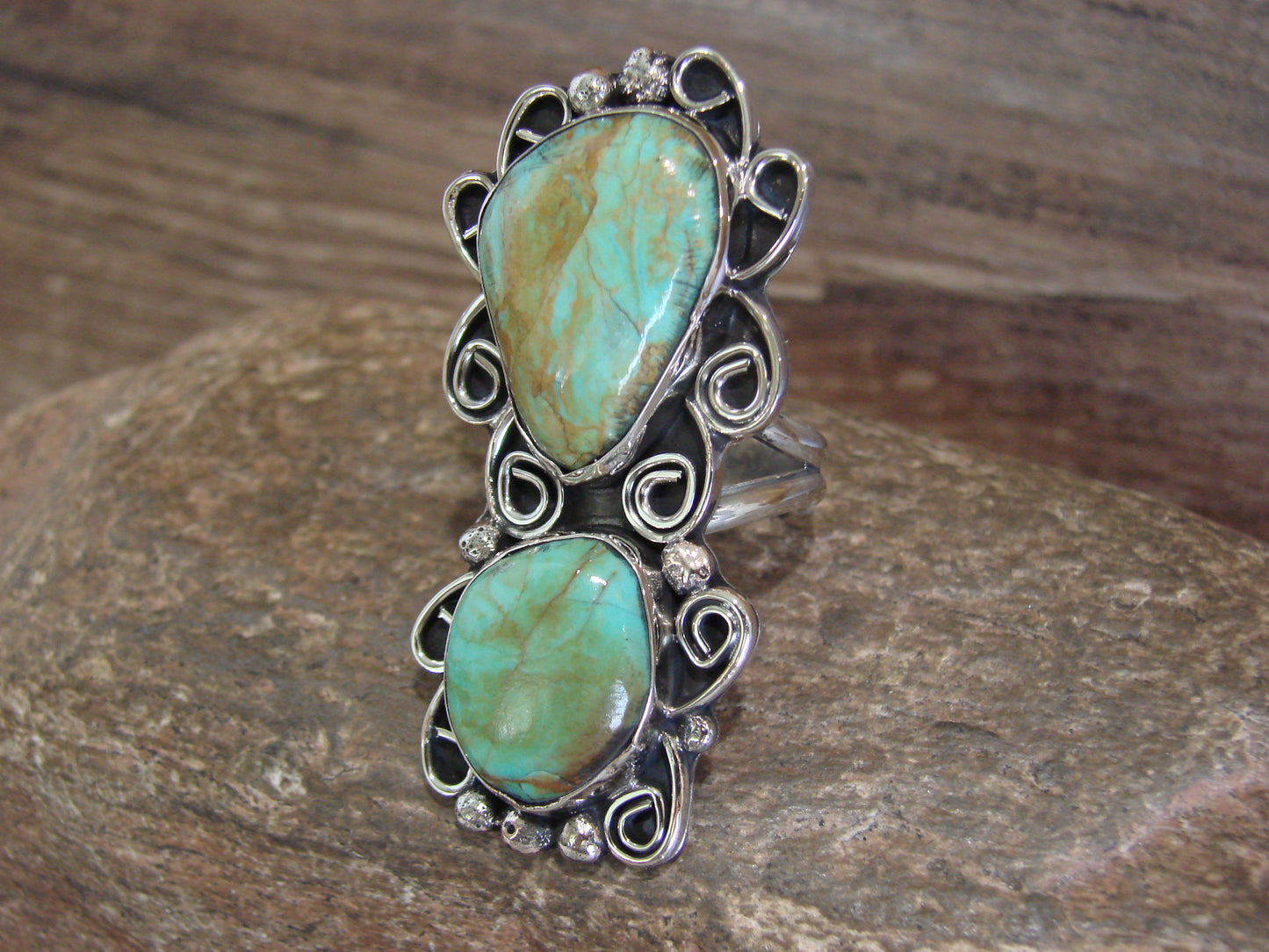 Native American Nickel Silver & Turquoise Ring by Cleveland - Size 10