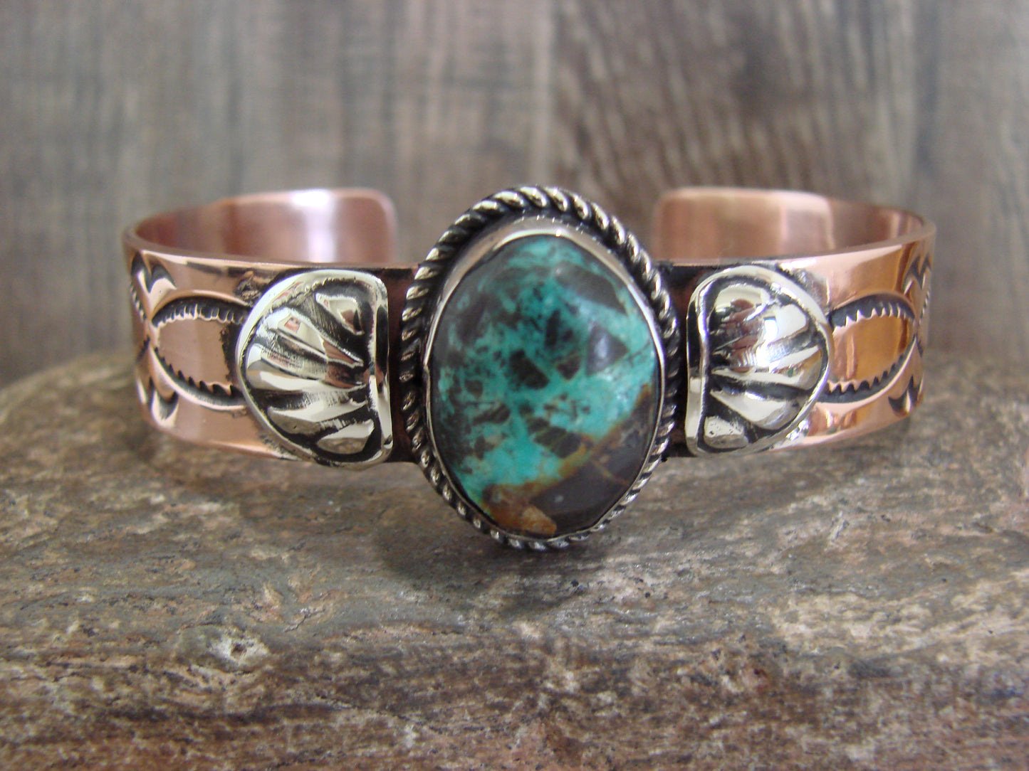 Native American Copper & Turquoise Bracelet by Cleveland