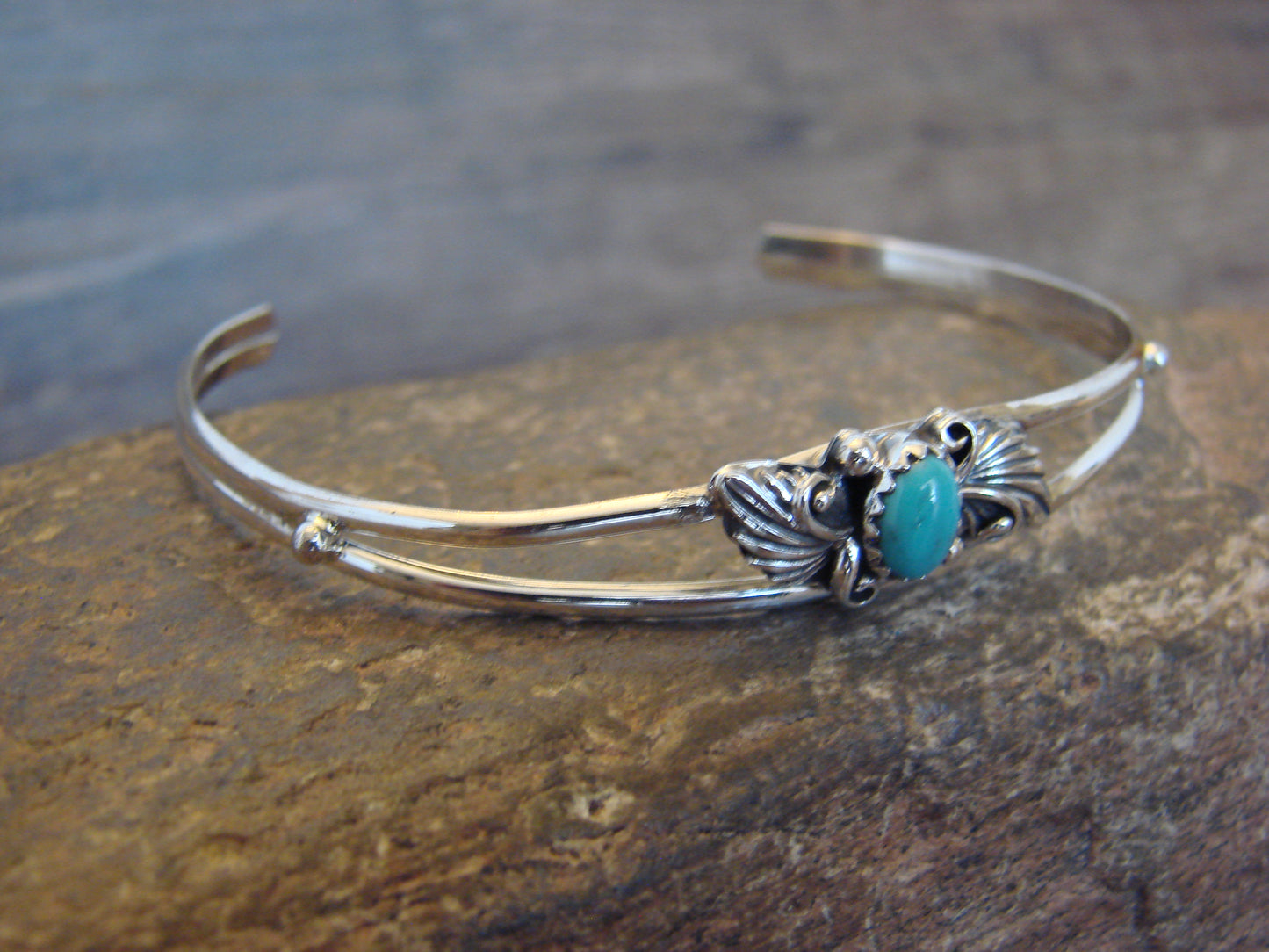 Native American Sterling Silver Turquoise Feather Bracelet by Largo