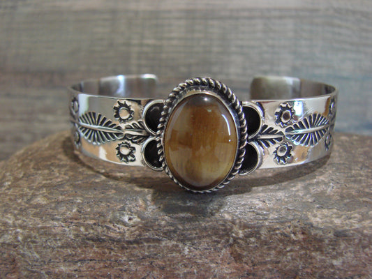 Navajo Indian Nickel Silver & Tiger Eye Bracelet by Cleveland