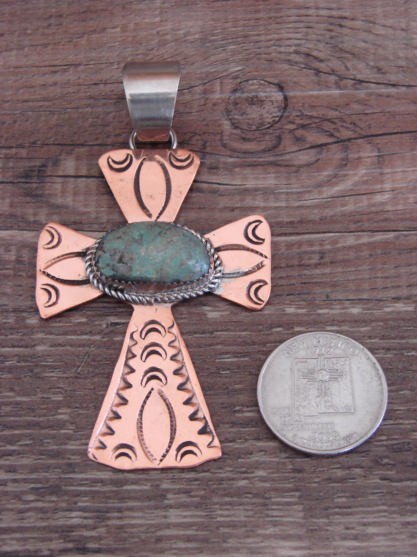 Native American Copper & Turquoise Cross Pendant by Cleveland