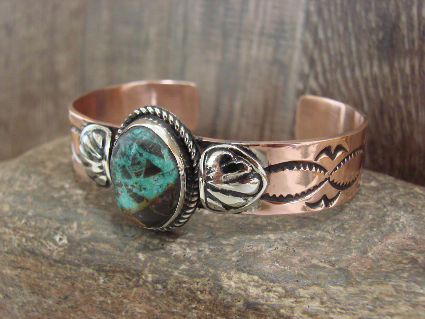 Native American Copper & Turquoise Bracelet by Cleveland