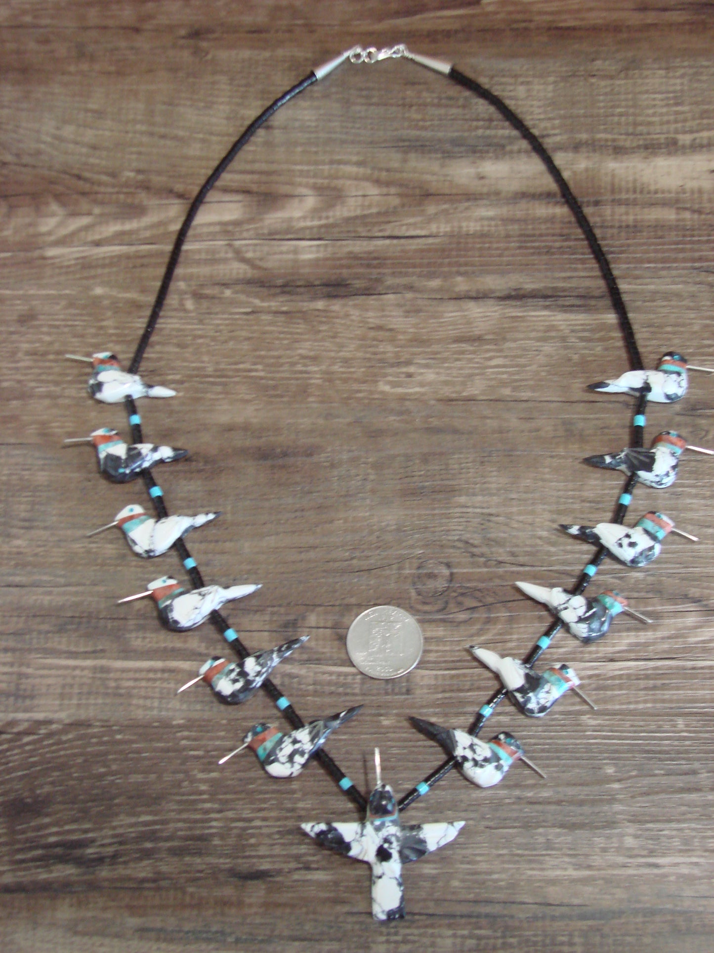 Hand Carved White Buffalo Turquoise Hummingbird Fetish Necklace Matt Mitchell