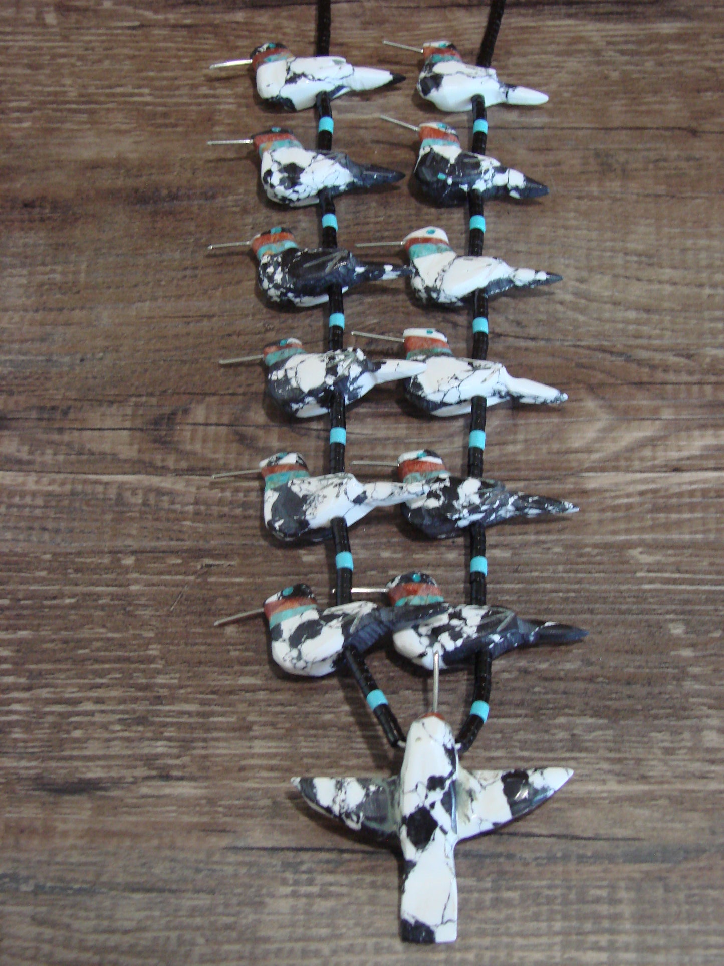 Hand Carved White Buffalo Turquoise Hummingbird Fetish Necklace Matt Mitchell