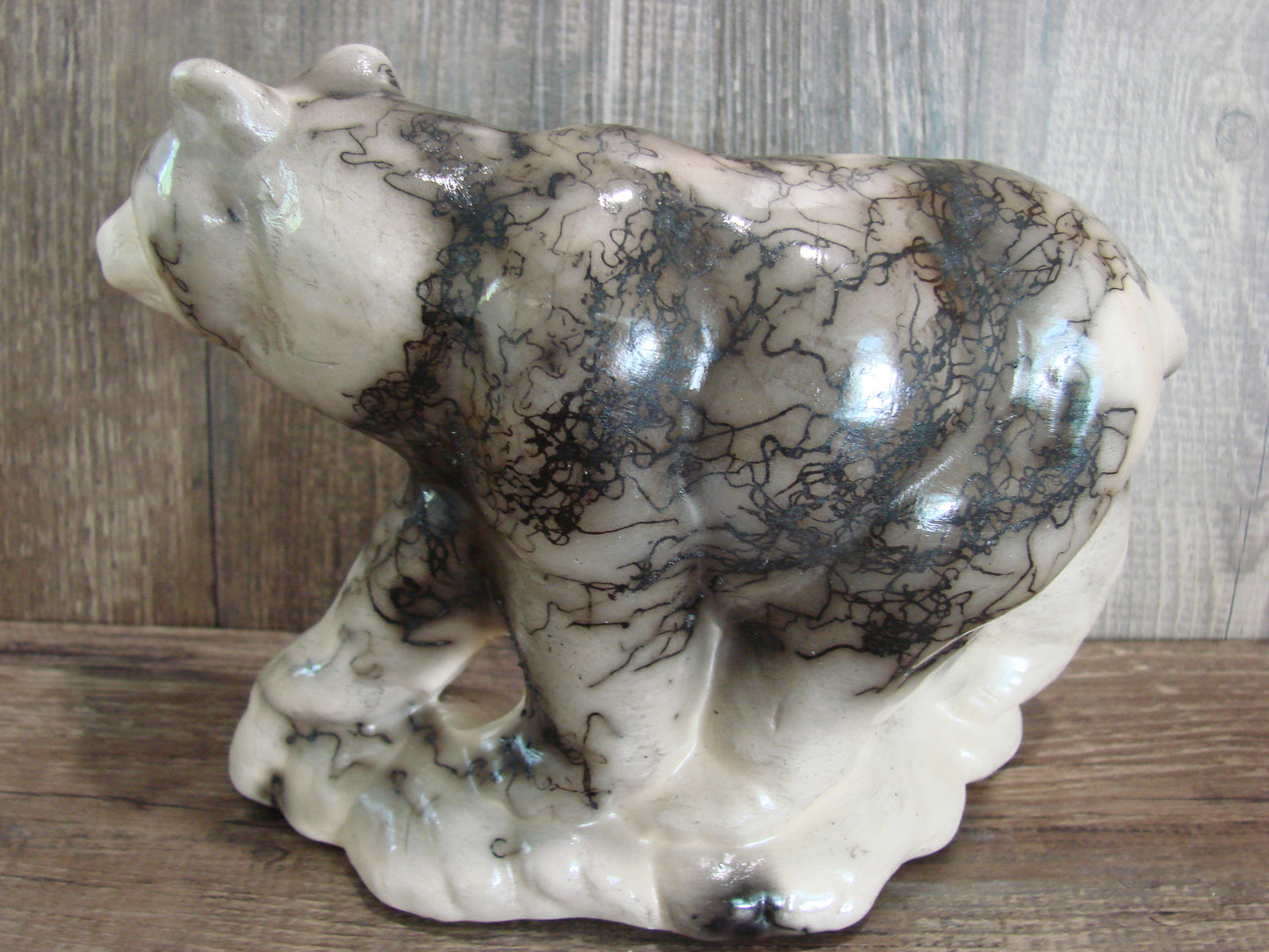 Navajo Pottery Horse Hair Bear Sculpture by Vail