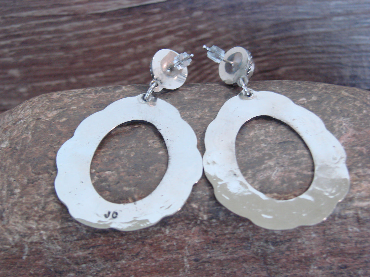 Native American Nickel Silver & Onyx Dangle Post Earrings - Cleveland