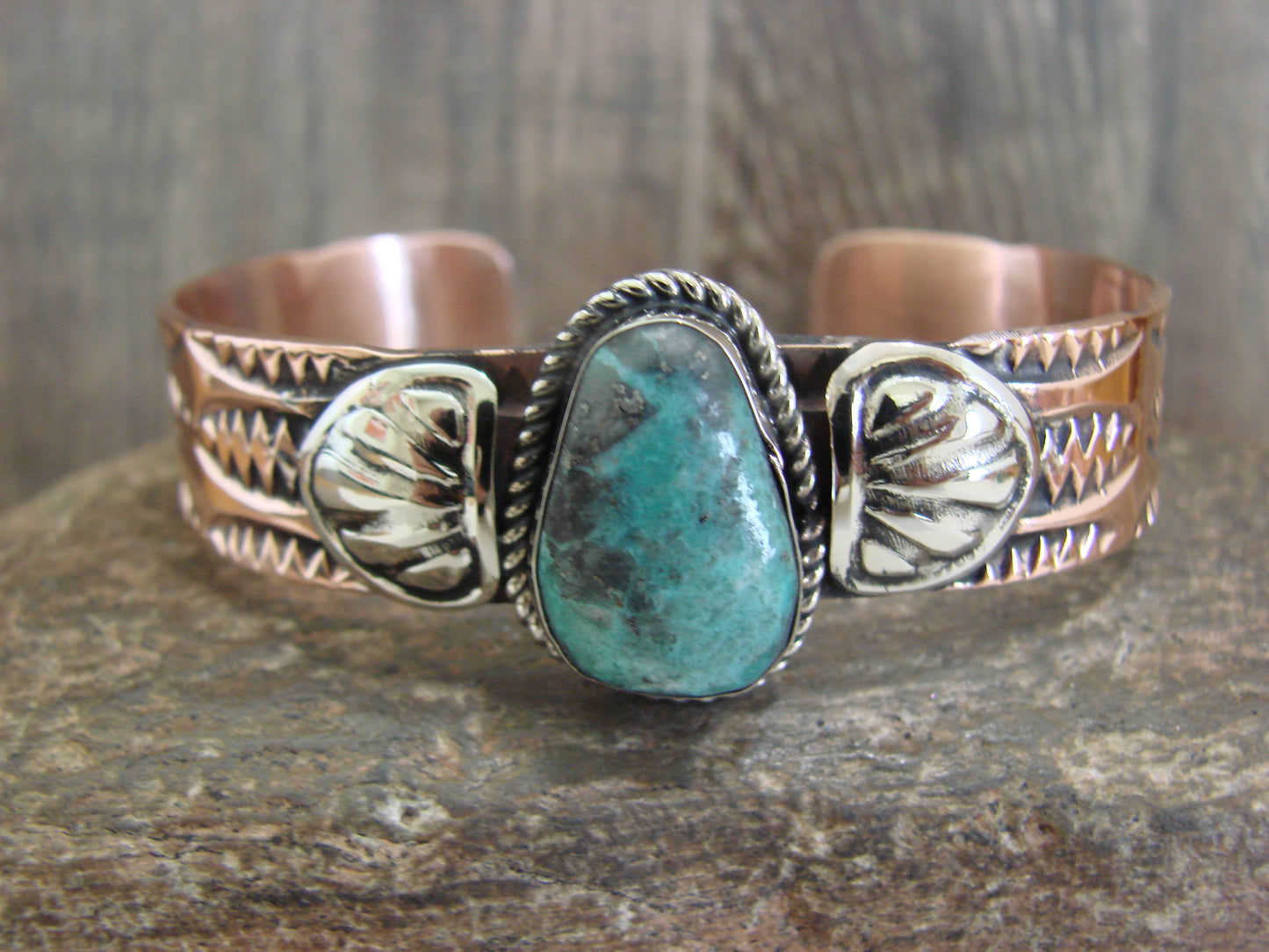 Native American Copper & Turquoise Bracelet by Cleveland