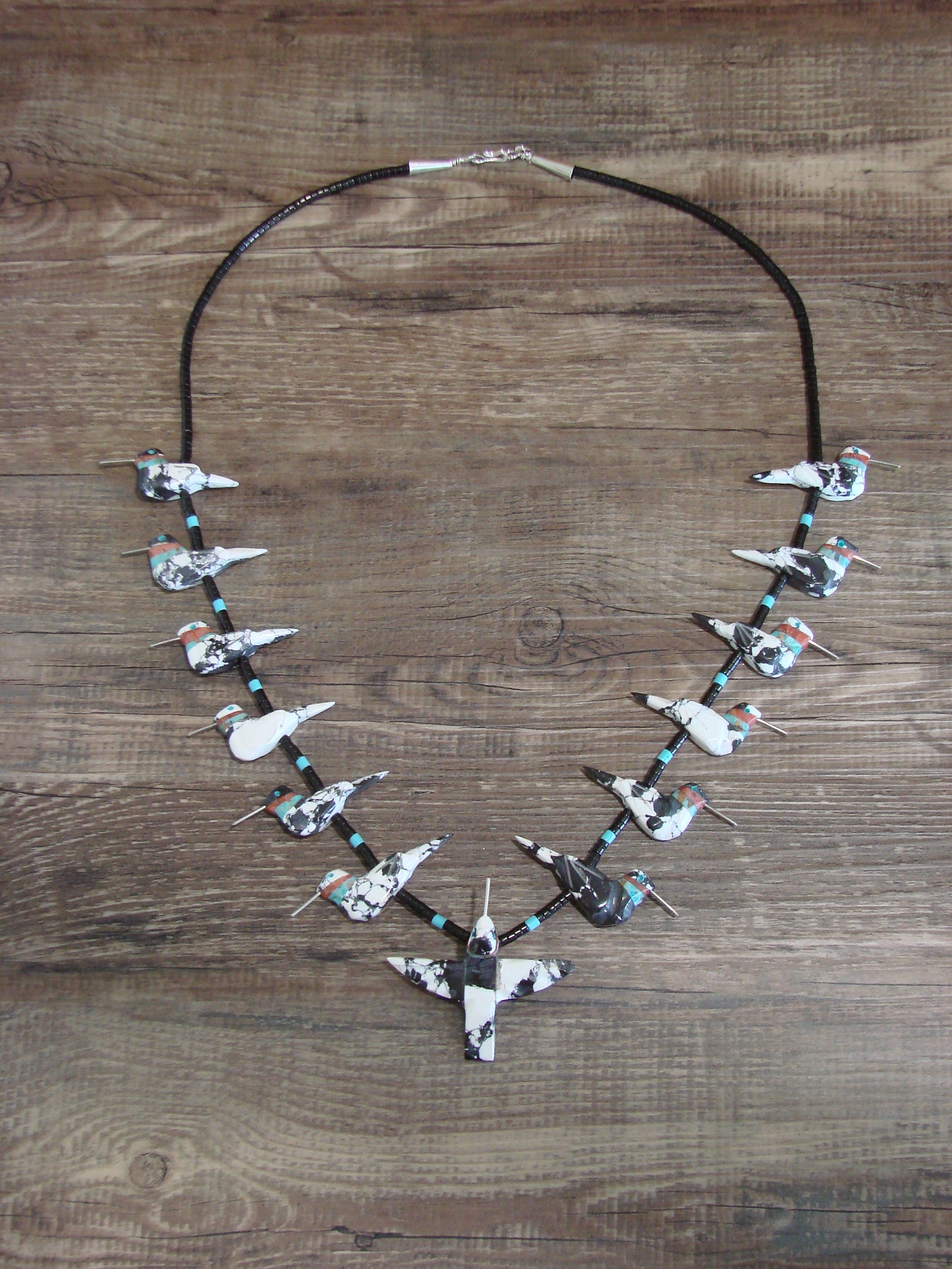 Hand Carved White Buffalo Turquoise Hummingbird Fetish Necklace Matt Mitchell