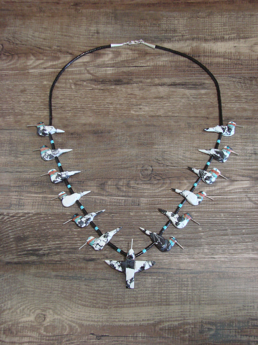 Hand Carved White Buffalo Turquoise Hummingbird Fetish Necklace Matt Mitchell