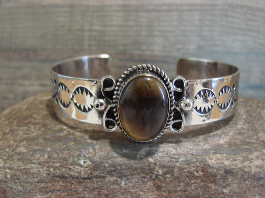 Navajo Indian Nickel Silver & Tiger Eye Bracelet by Cleveland